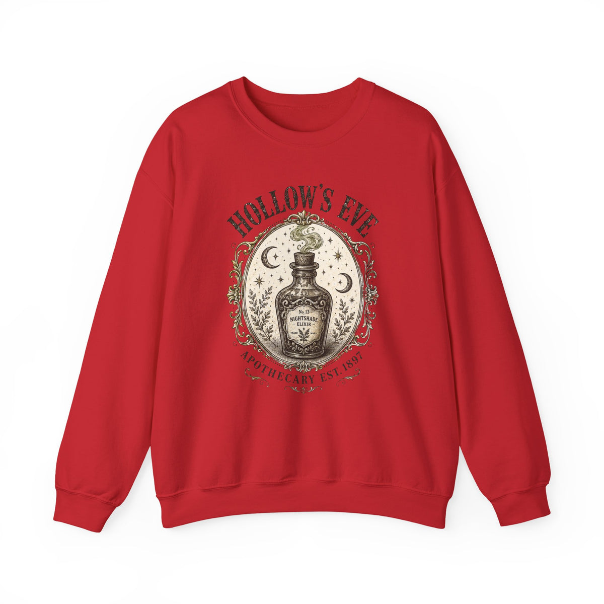 Hollow's Eve Apothecary Sweatshirt — Vintage Potion Bottle Graphic