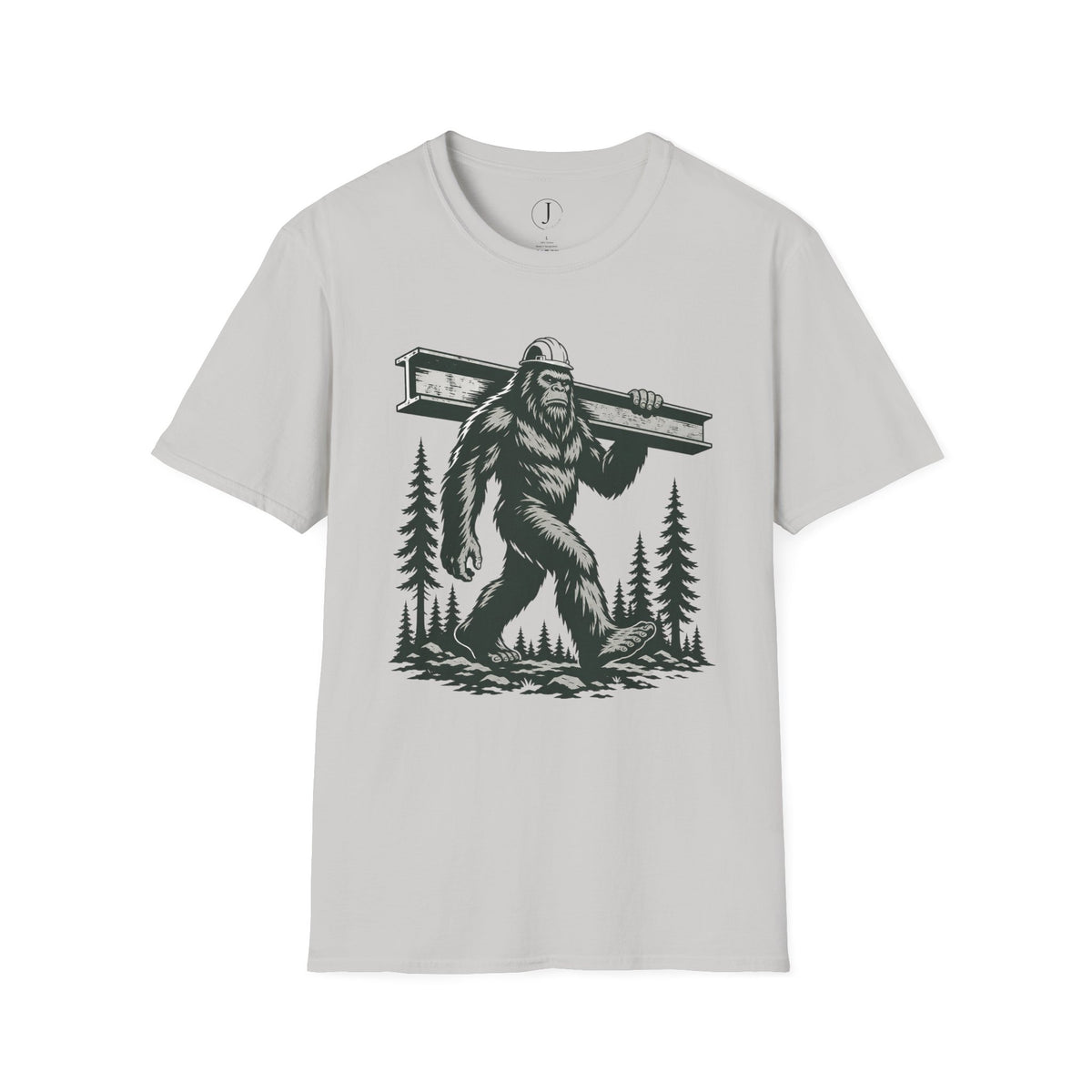 Bigfoot Ironworker T-Shirt – Sasquatch Carrying Beam Construction Tee