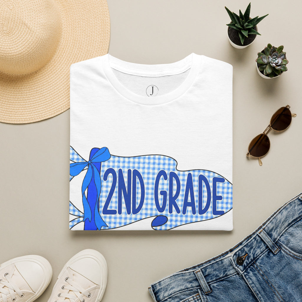 2nd Grade Shirt – Blue Gingham Pencil Back to School Tee