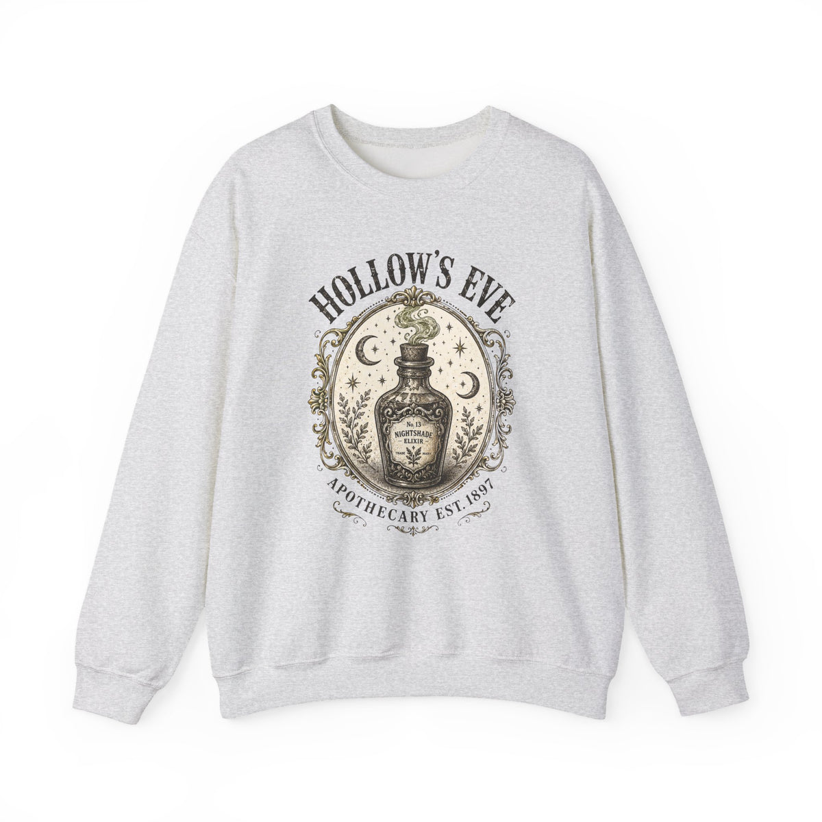 Hollow's Eve Apothecary Sweatshirt — Vintage Potion Bottle Graphic