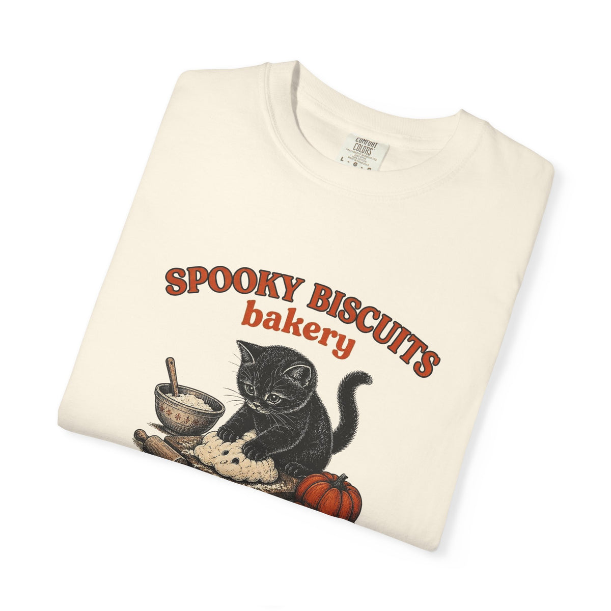Spooky Biscuits Bakery T-Shirt — "You Need Em, We Knead Em" Halloween Cat Tee