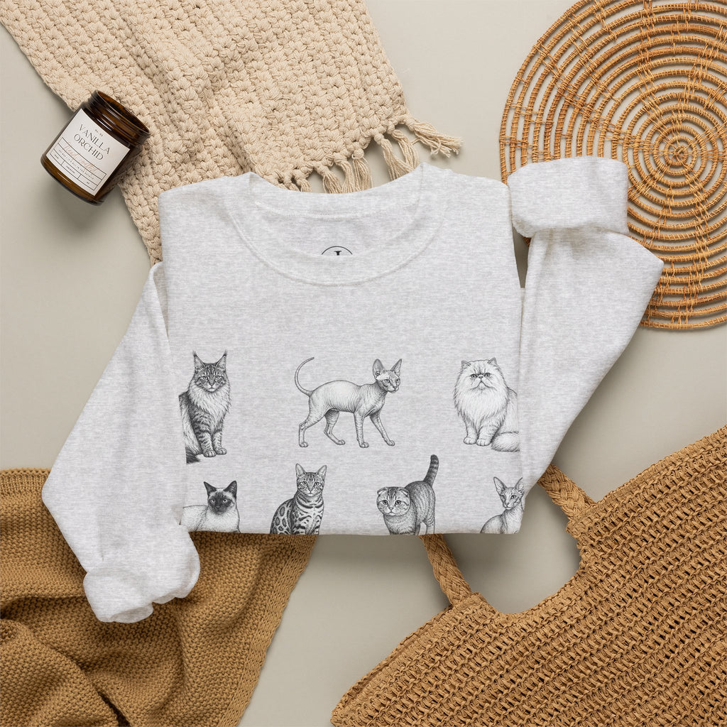 Cat Sketches Crewneck Sweatshirt — Cute Vintage Cat Illustration Pullover