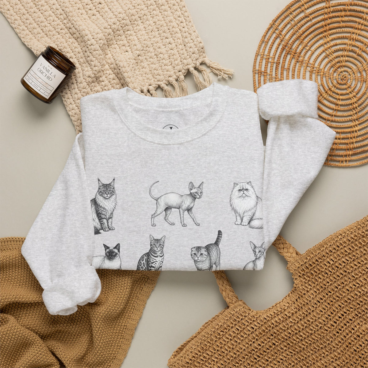 Cat Sketches Crewneck Sweatshirt — Cute Vintage Cat Illustration Pullover