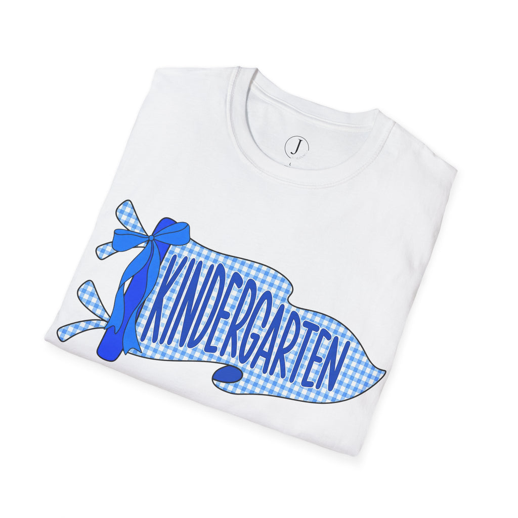 Kindergarten Teacher Shirt – Blue Plaid Ribbon Back to School Tee