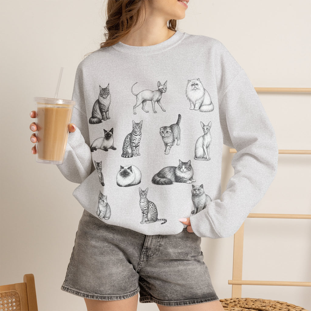 Cat Sketches Crewneck Sweatshirt — Cute Vintage Cat Illustration Pullover