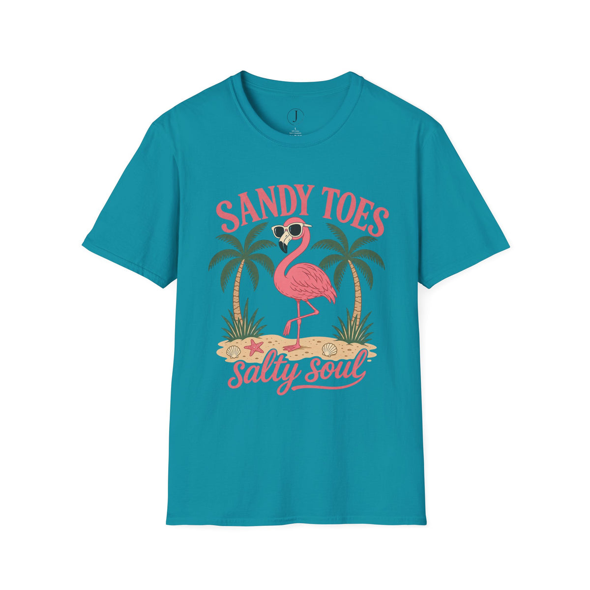 Sandy Toes Salty Soul T-Shirt – Flamingo Beach Vacation Graphic Tee