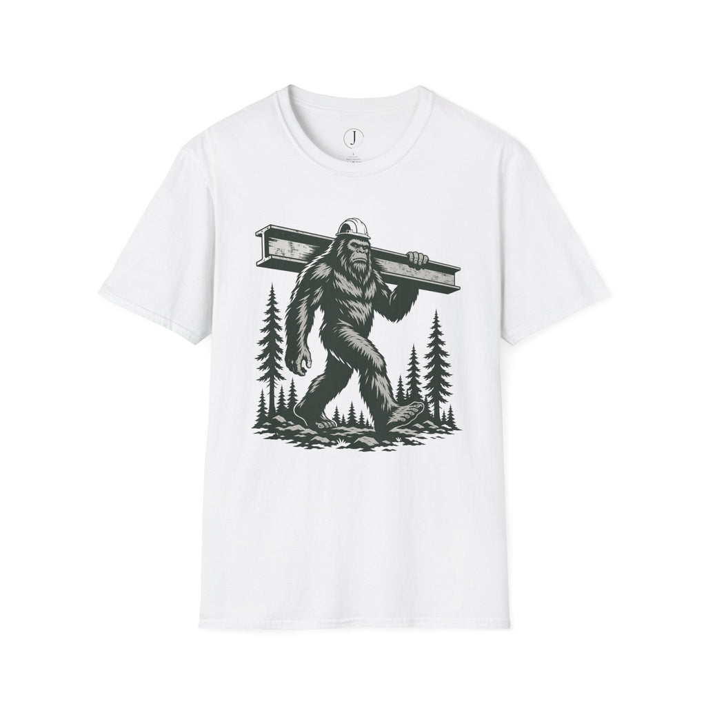 Bigfoot Ironworker T-Shirt – Sasquatch Carrying Beam Construction Tee