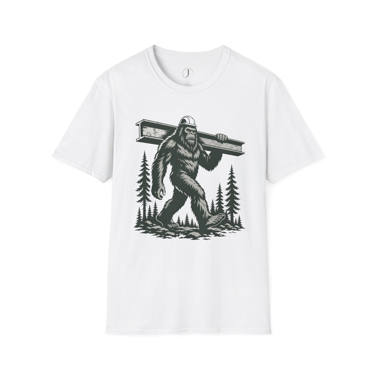 Bigfoot Ironworker T-Shirt – Sasquatch Carrying Beam Construction Tee