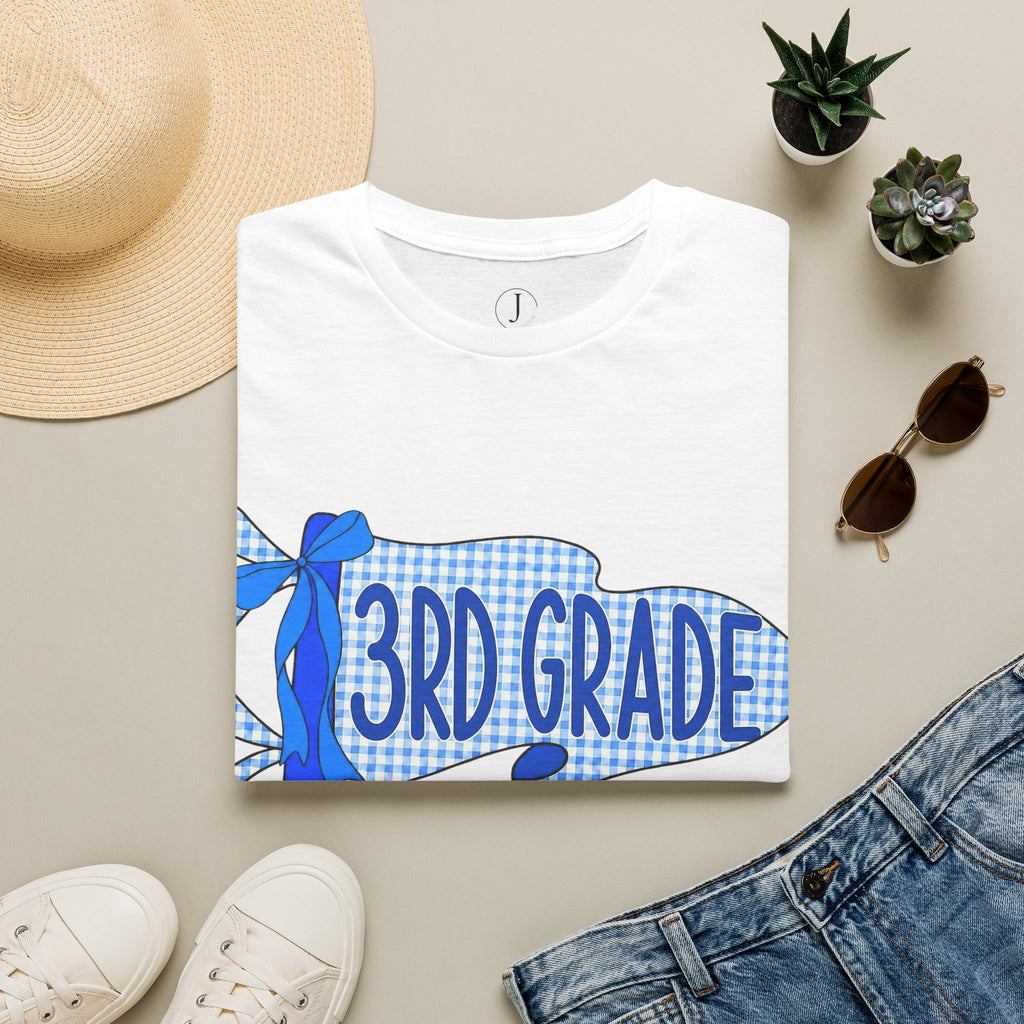 3rd Grade Shirt – Blue Plaid Back to School Tee