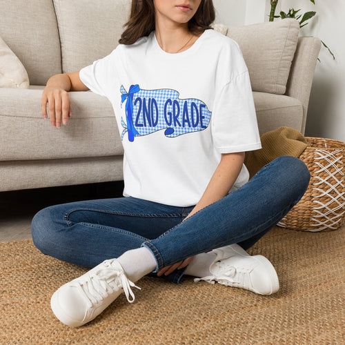 2nd Grade Shirt – Blue Gingham Pencil Back to School Tee