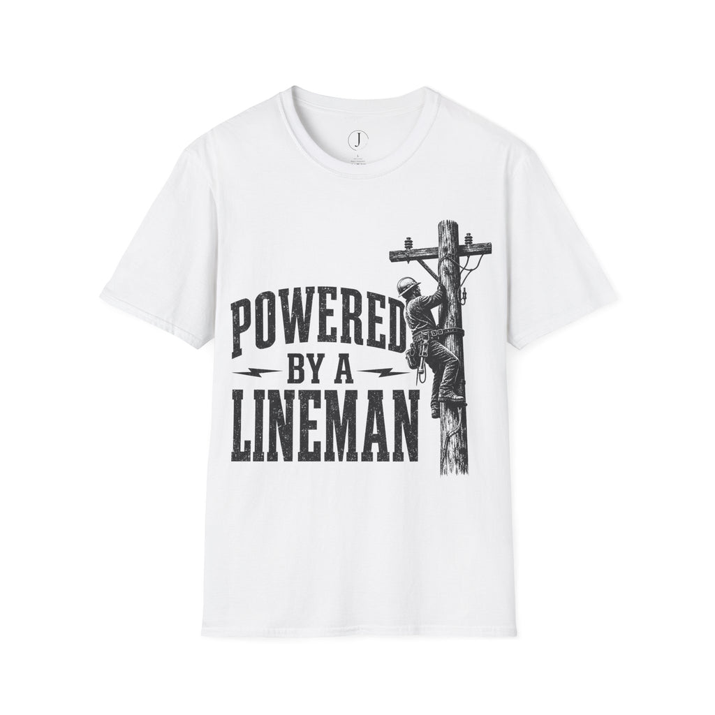 Powered By A Lineman T-Shirt – Power Lineman & Utility Worker Gift