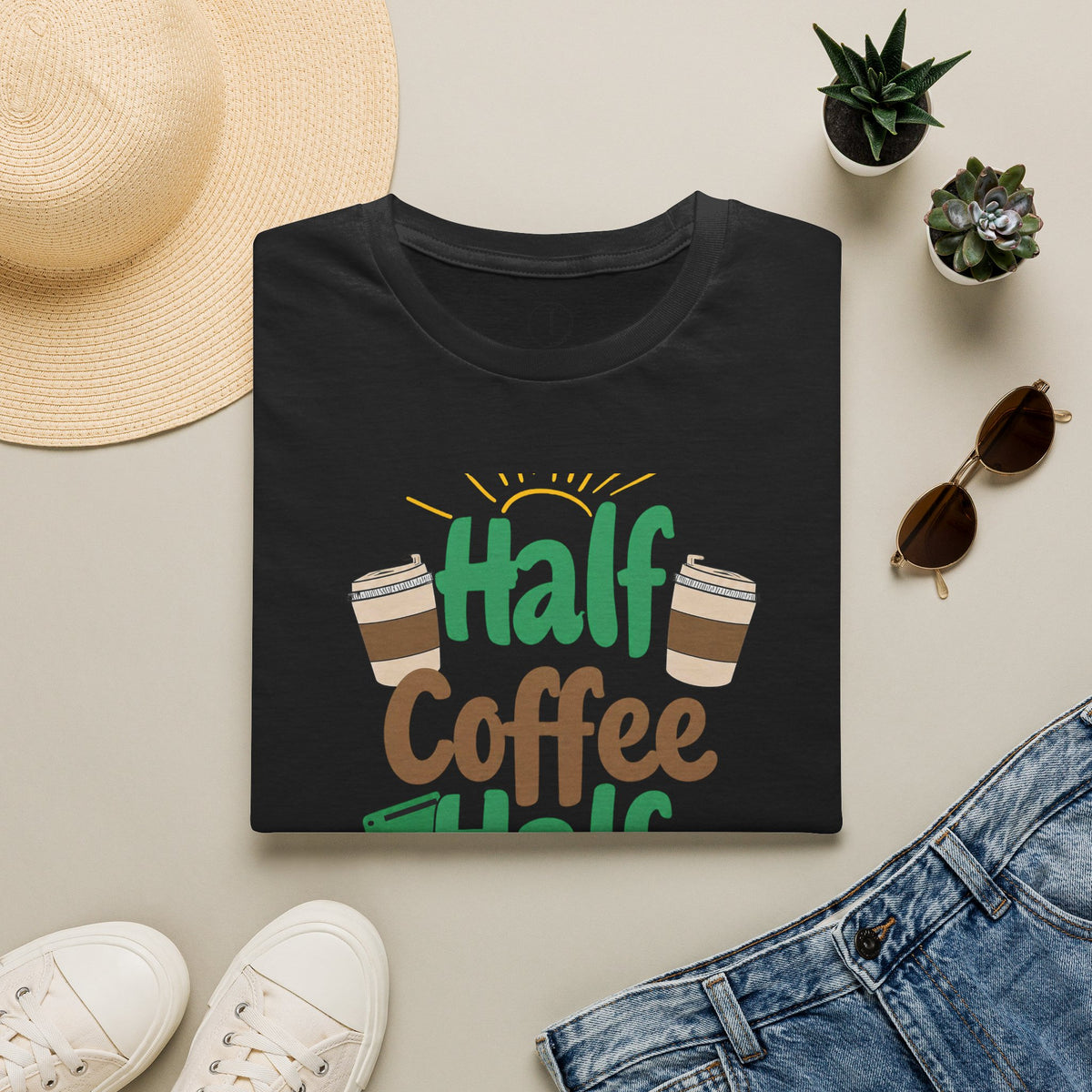 Teacher Shirt – “Half Coffee Half Teacher” Funny Coffee Tee