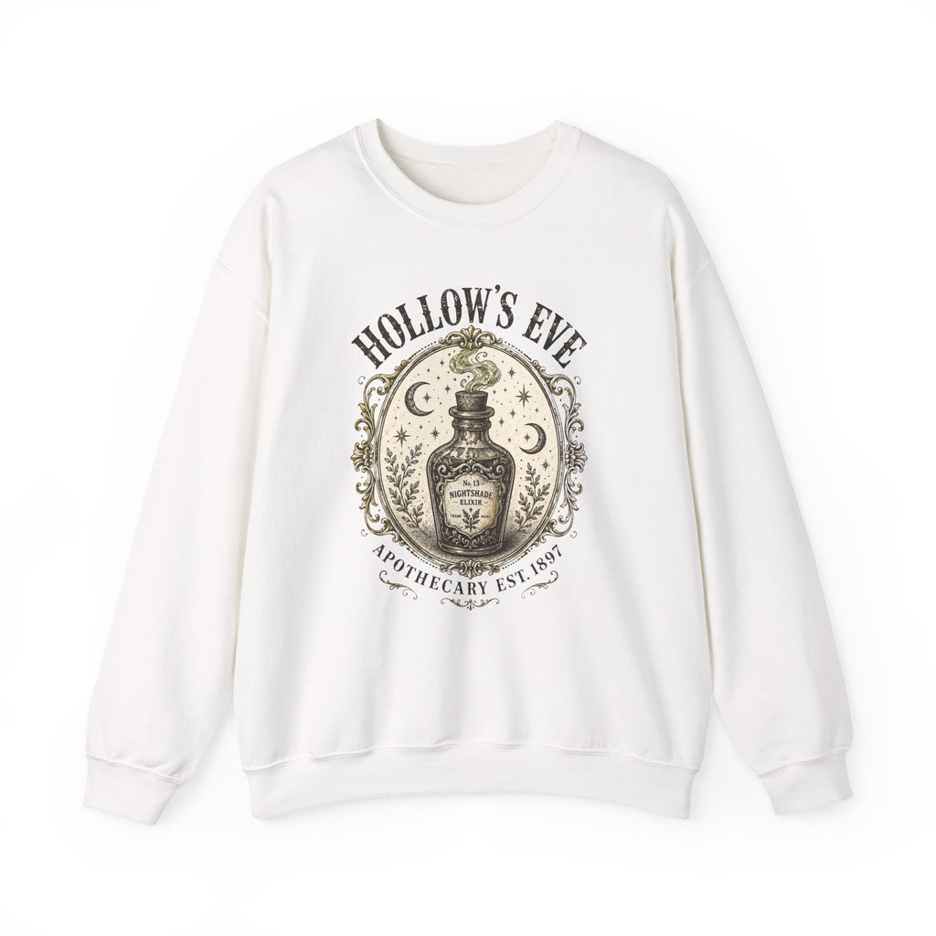 Hollow's Eve Apothecary Sweatshirt — Vintage Potion Bottle Graphic