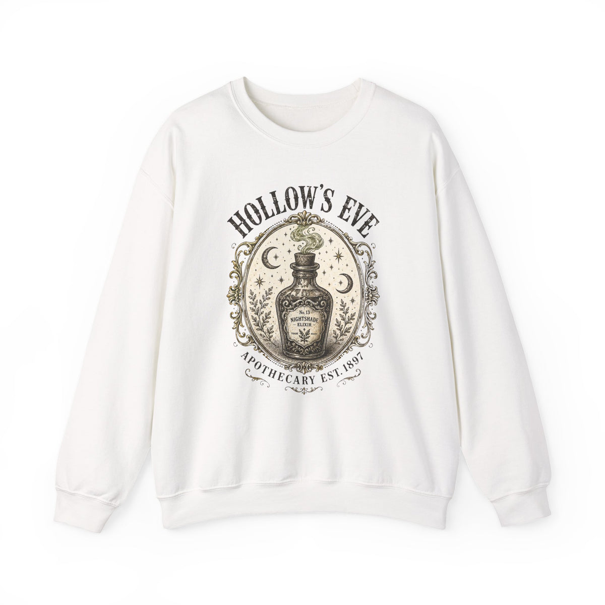 Hollow's Eve Apothecary Sweatshirt — Vintage Potion Bottle Graphic