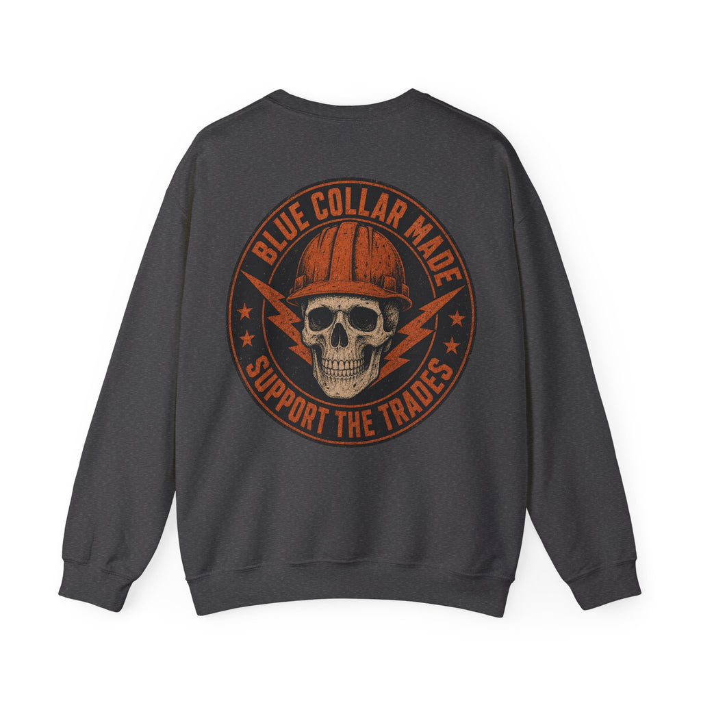 Blue Collar Sweatshirt – Support the Trades Skull Hardhat Crewneck