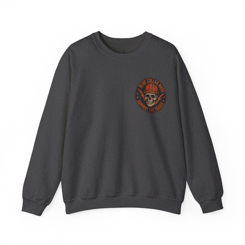 Blue Collar Sweatshirt – Support the Trades Skull Hardhat Crewneck